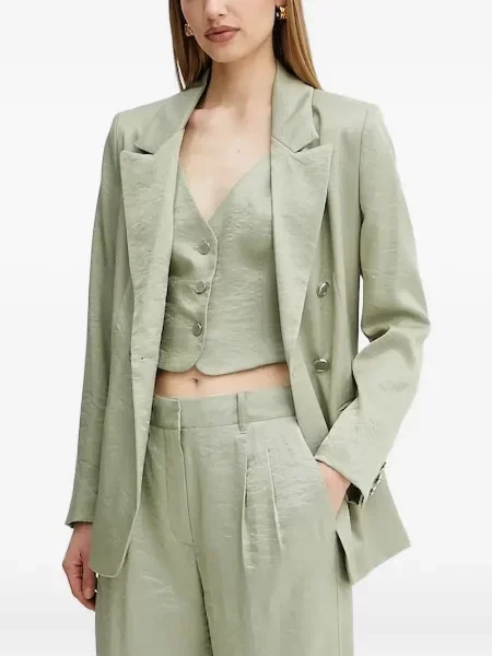 Sacou Guess din satin cu două rânduri de nasturi verde