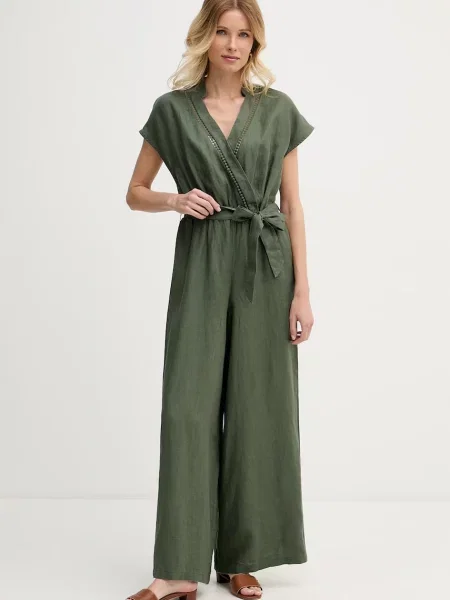 United Colors of Benetton overal dámský lněný zelený