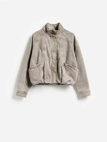 Reserved Geacă bomber din denim cafeniu