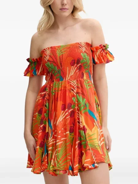 Rochie mini Desigual cu imagine cu imprimeu tropical portocaliu