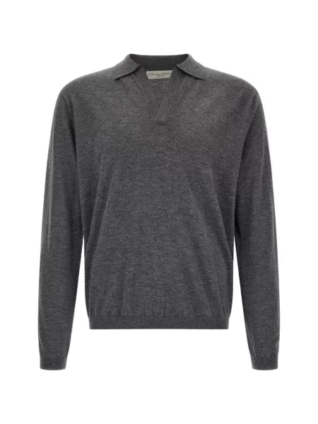 Tricou polo Larmeri Studio cu decolteu în V gri