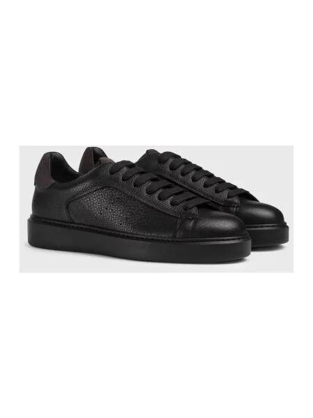 Sneakersy Doucal's skórzane z okrągłym noskiem czarne