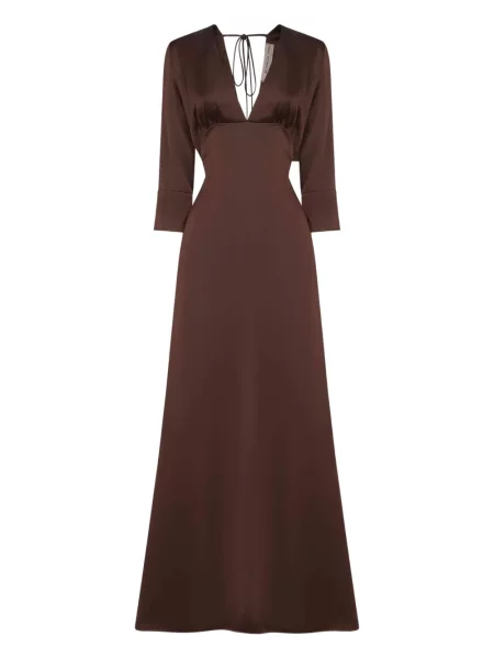 Maksi sukienka maxi Blanca Vita dzwony garniturowa brązowa