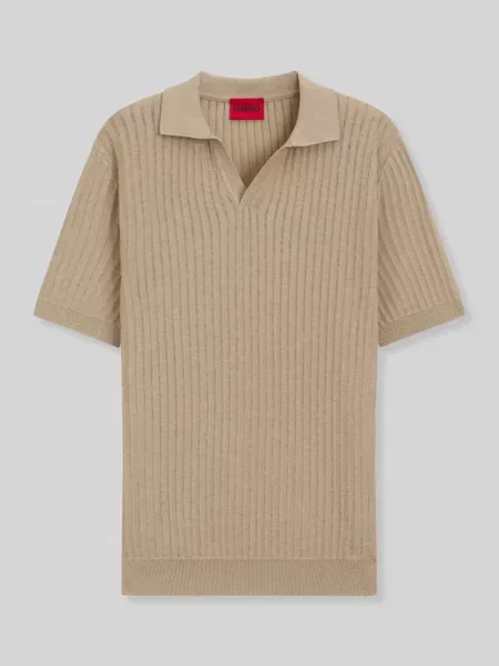 Koszulka polo o kroju regular fit z mieszanki bawełny i lnu model SEEMANT' Hugo beżowa