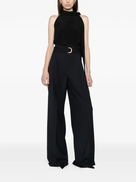 Pantaloni Max Mara cu talie înaltă albastru