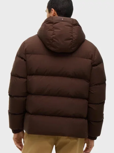 Пуховик Tommy Hilfiger с капюшоном коричневый