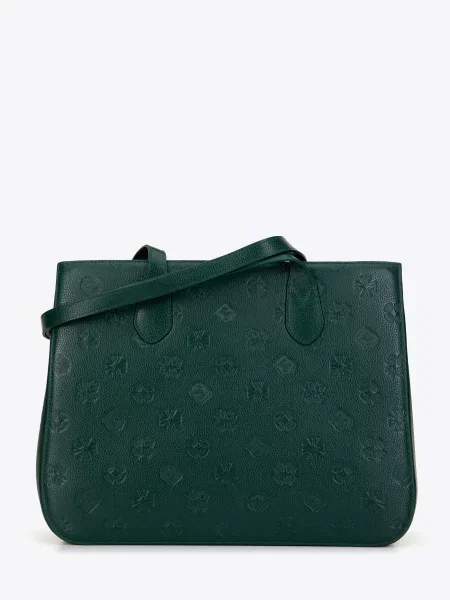 Shopperka skórzana monogramem zielona