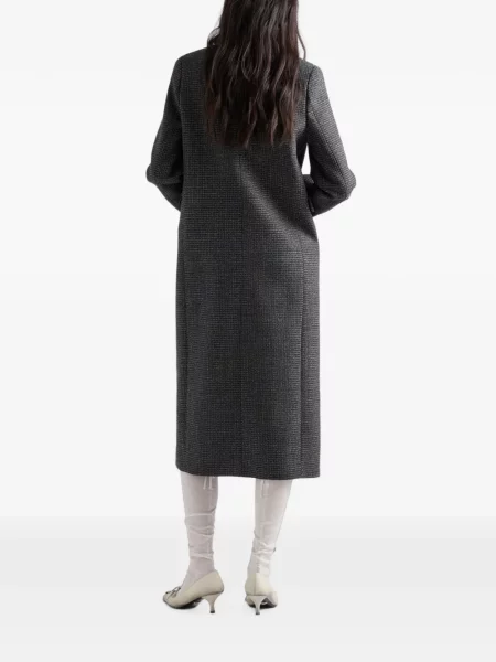 Вълнено карирано двуредно палто Prada черно