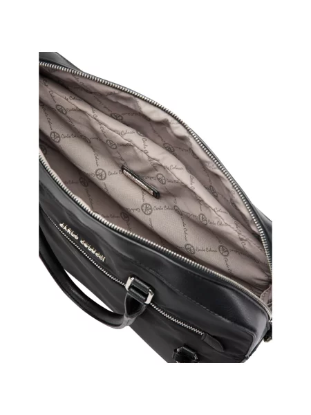 Lniana torba na laptopa Carlo Colucci elegancka czarna