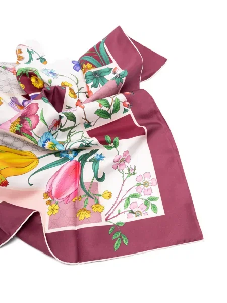 Fular Gucci cu model floral cu imagine alb