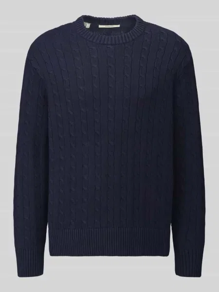 Sweter z dzianiną w warkocze Selected granatowy
