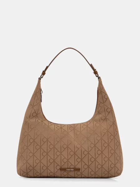 Geantă Calvin Klein Emblem Jacquard Maro bej