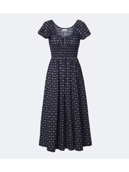 Rochie midi Dôen cu imagine din poplin albastru