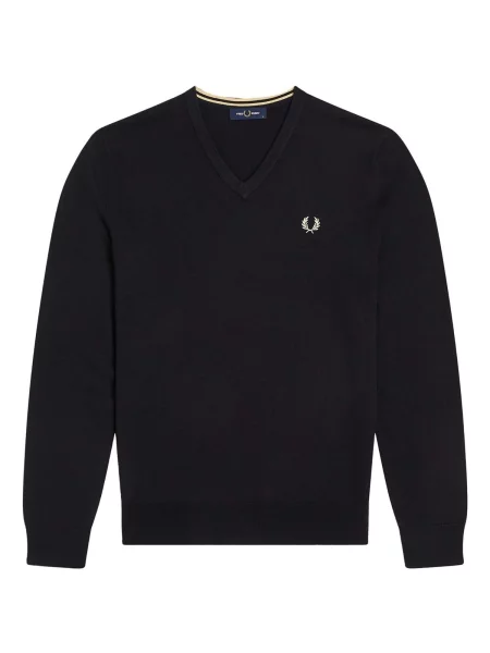 Pulover Fred Perry cu decolteu în V clasic negru