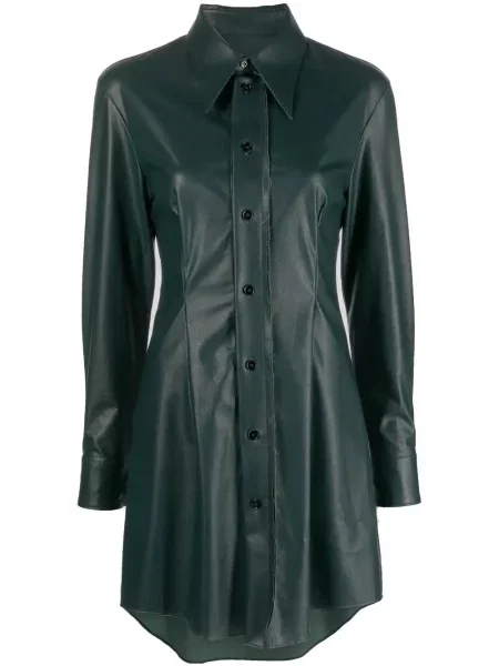 Sukienka koszulowa Mm6 Maison Margiela skórzana garniturowa zielona