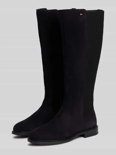 Kozaki z naturalnej skóry z wyhaftowanym logo Tommy Hilfiger granatowe
