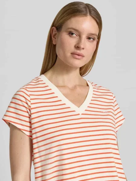 T-shirt z dekoltem w serek model Kala' Mos Mosh pomarańczowy