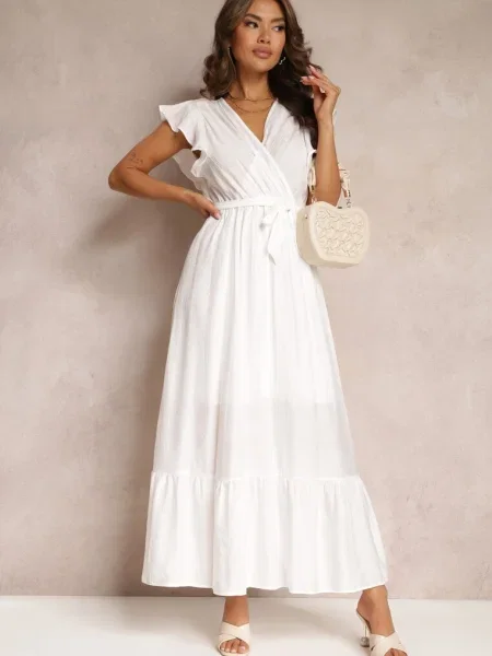 Rochie cloș maxi cu în talie Lavla albă
