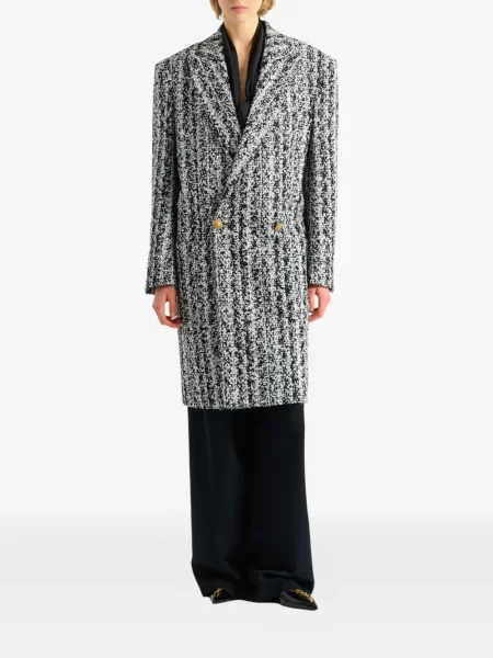 Lung palton Balmain din tweed negru