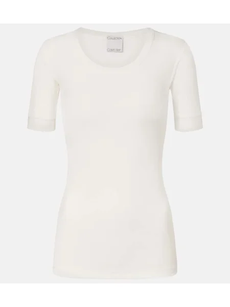 Dzianinowy top Calvin Klein Collection prążkowany biały