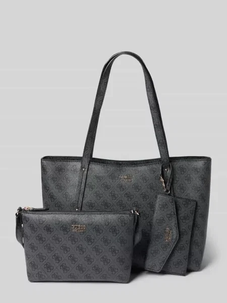 Torba shopper w zestawie z kosmetyczką i portfelem Guess czarna