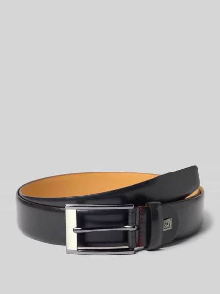 Pasek skórzany ze sprzączką model „NAPPA” Pierre Cardin czarny