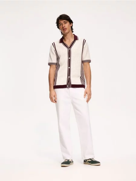 Gulerat tricou polo Reserved ajurat maro