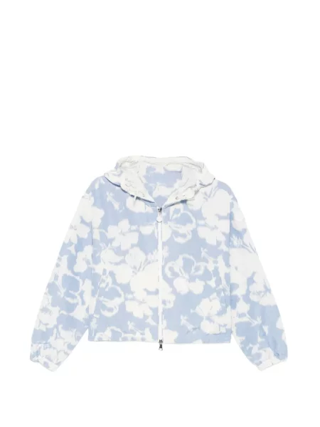 Geacă Moncler cu model floral cu glugă cu imagine albastru
