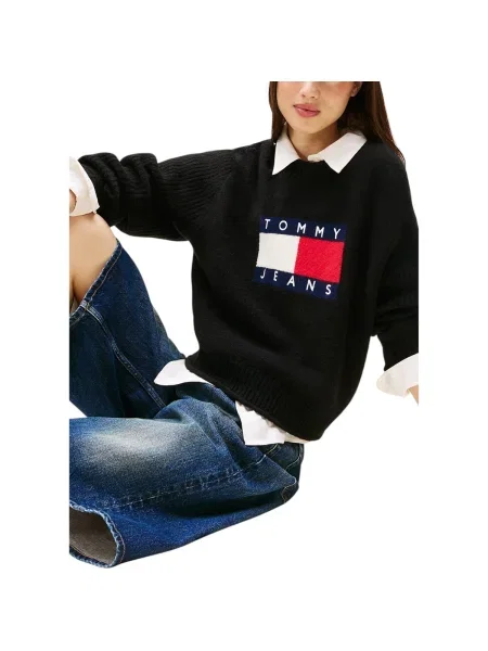 Sveter Tommy Jeans so slieňovým vzorom čierna