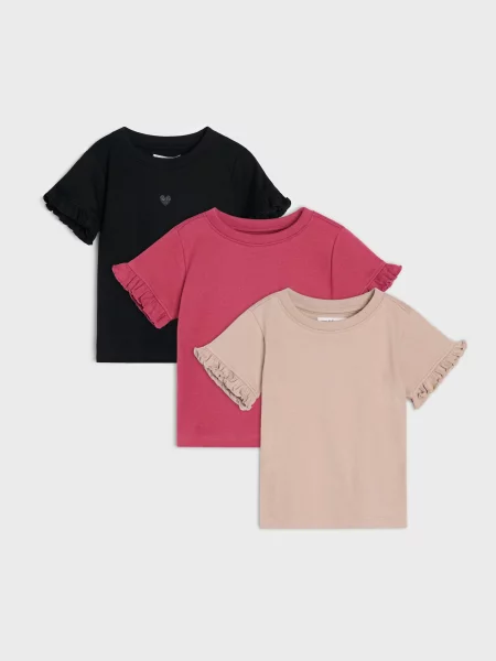 Sinsay trička z interlock úpletu s ozdobnými volány 3 pack černá