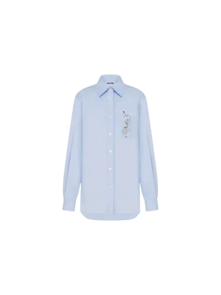 Koszula Moschino z nadrukiem ze stretchu niebieska