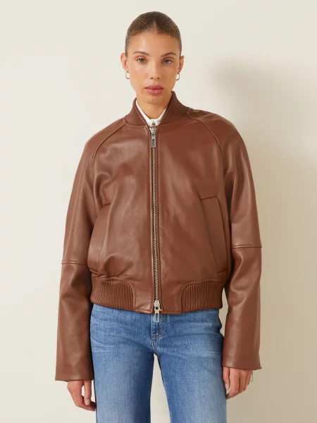 Sportmax Kožená Bunda Amour hnědá