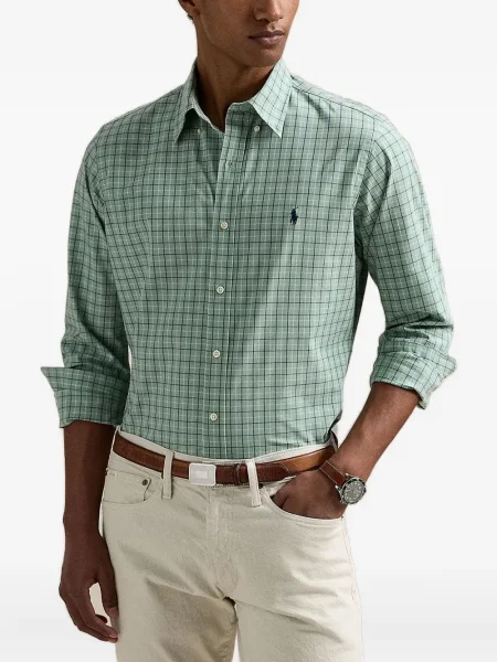 Tricou Polo Ralph Lauren tricotate cu decolteu în V lung verde