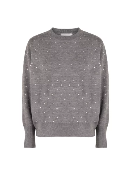 Sweter Rabanne wełniany z dżetami szary
