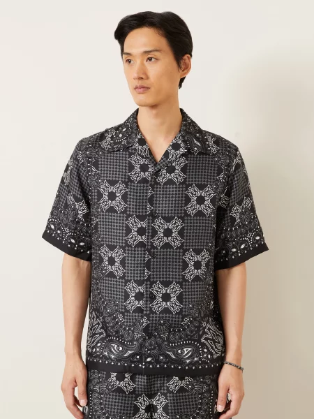Amiri Letní Košile Comfort Fit Z Hedvábí černá / šedá bílá