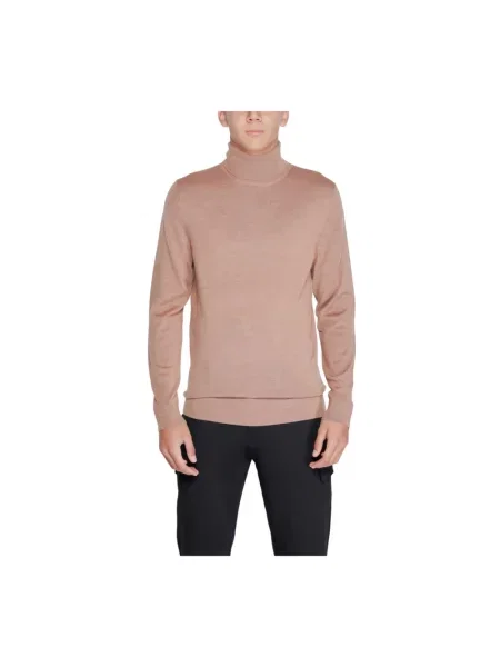 Sweter z golfem Calvin Klein wełniany do golfa beżowy