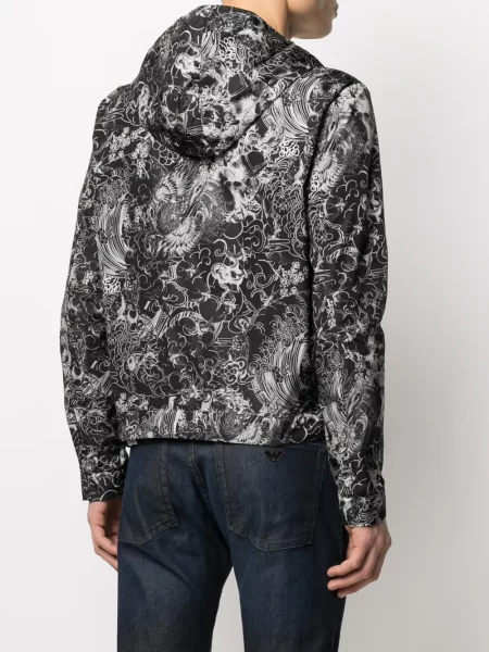 Geacă Emporio Armani cu glugă cu imagine cu imprimeu abstract negru