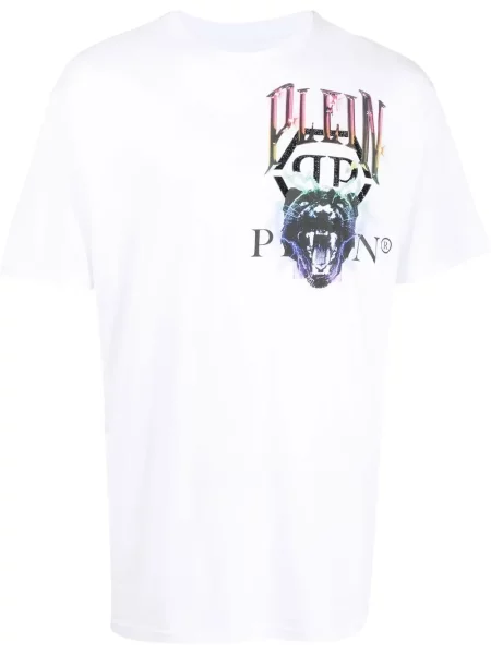 Tricou Philipp Plein cu imagine scurt alb