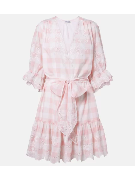 Rochie Juliet Dunn cu broderie în carouri din poplin roz