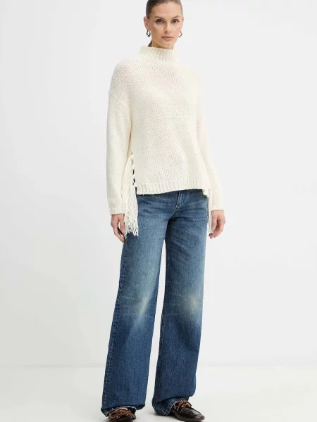 Marella sweter z dodatkiem wełny Emme by Marella ciepły z półgolfem beżowy