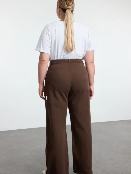 Trendyol Curve Brown High Waist Wide Leg Plus Size Jeans rjava