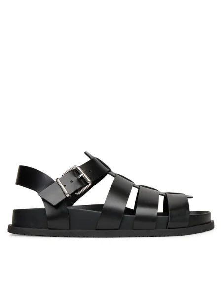 Tommy Jeans sandale de piele TJW FISHERMAN PATENT SANDAL neagră