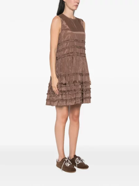 Rochie mini Damson Madder cu volane maro