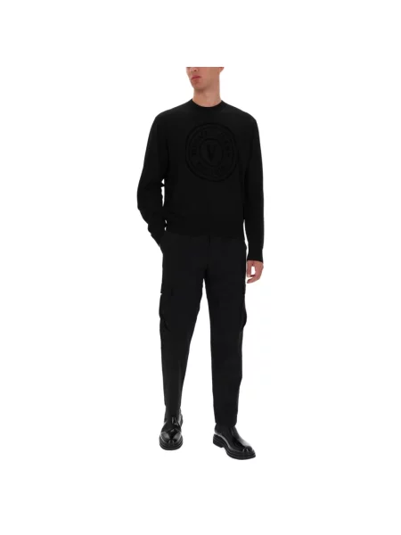 Sweter Versace Jeans Couture wełniany z logo czarny