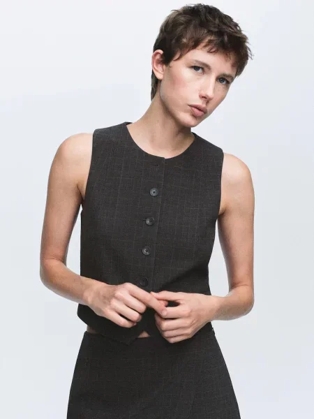 Жилет класичний MANGO поліестер/віскоза коричневий