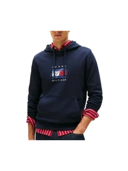 Geacă Tommy Hilfiger cu glugă albastru