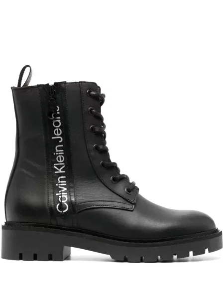 Botine Calvin Klein Jeans din piele cu imagine negru