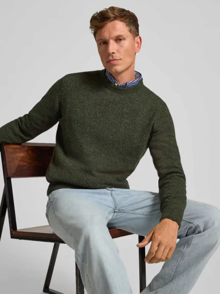 Sweter z mieszanki wełny i jedwabiu z okrągłym dekoltem model TISBURY' Barbour zielony