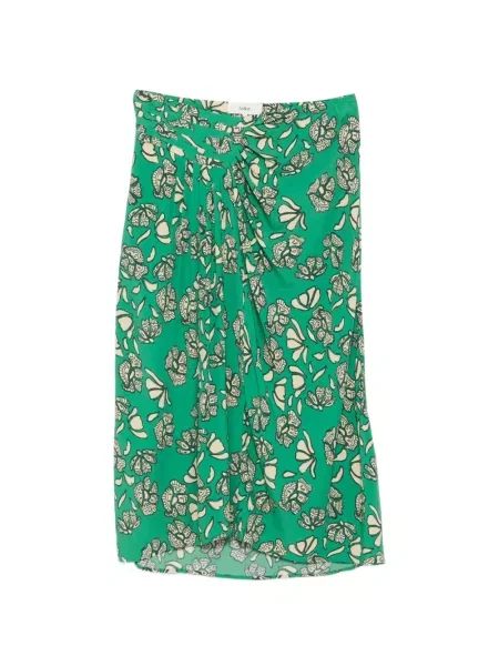 Fustă midi Ba&sh cu model floral cu imagine drapată verde