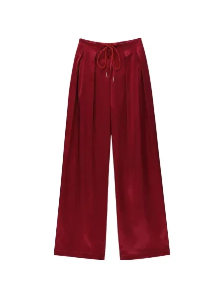 Pantaloni palazzo Danamé din satin cu cordon roșu